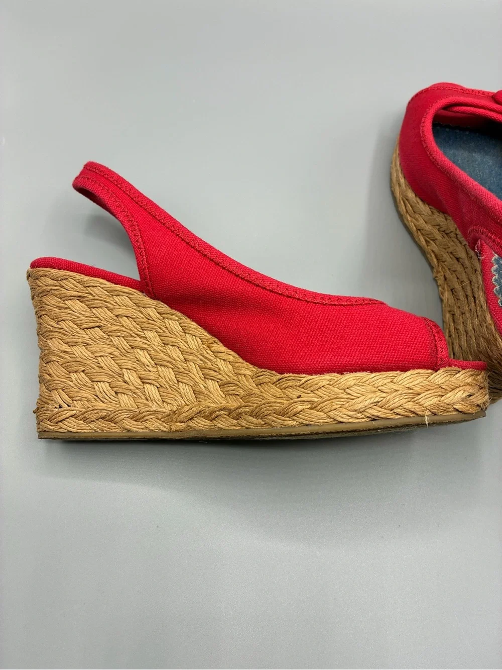 Y2K SUGAR red Canvas Peep-Toe Slingback Wedge Sandals